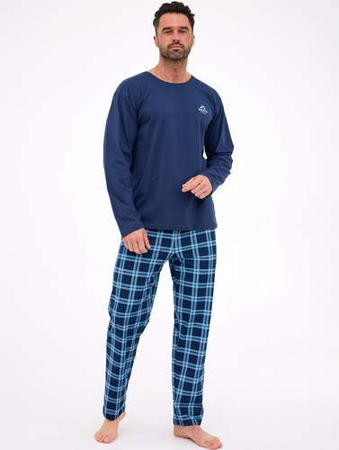 124/314 North Pijama de hombre Cornette azul marino - algodón, manga larga