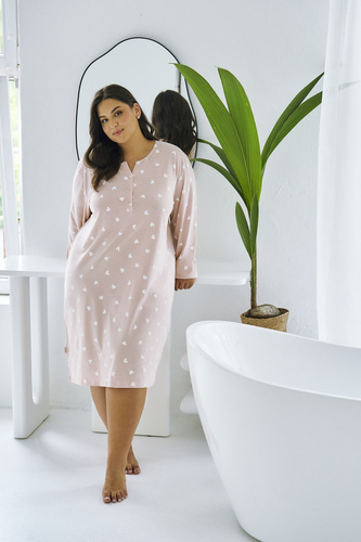 Nori 3469 Camisón Taro - rosa, algodón, manga larga, confort noche mujer