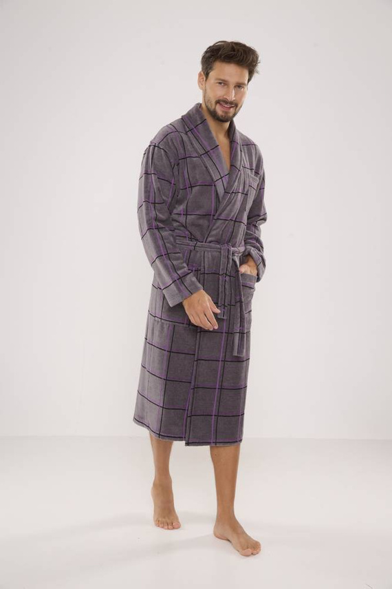803 / 819 Albornoz de rizo para hombre Twin Forex - gris con cuadros morados (cuadros grises)