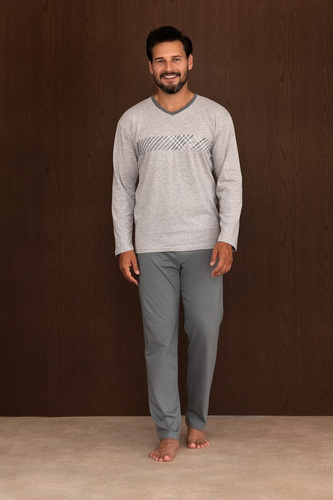 Pijama para hombre Regina 6010 100% algodón manga larga cómoda para todo el año gris