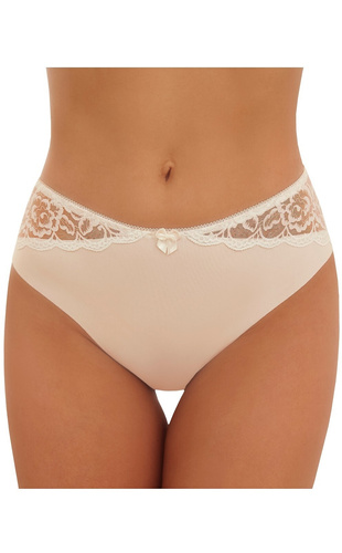 Braguitas femeninas Inga Emili beige de microfibra laser cut con malla bordada