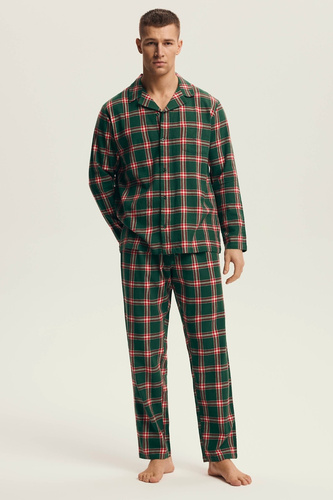 Henderson pijama de los hombres 43460 Nut verde - franela, con botones, a cuadros