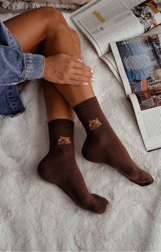 0200-186 Kapibara Calcetines de mujer Milena marrón - algodón, estampado