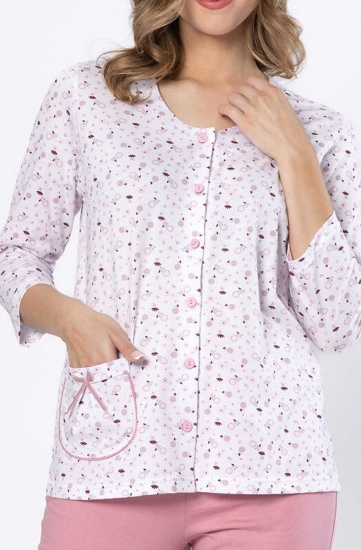 Pijama de señora Dobrusia 1636 - algodón rosa, manga 3/4, abotonado
