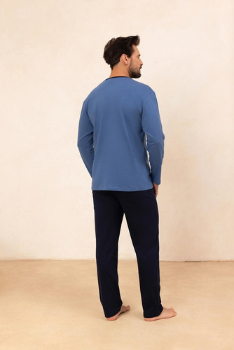 Regina 494 azul marino - pijama de algodón de manga larga para hombre, corte clásico