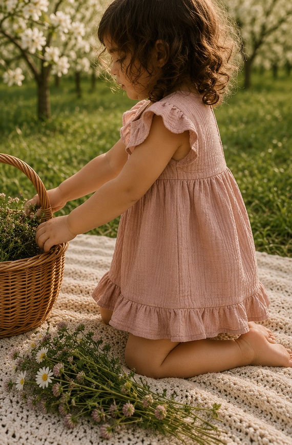 Mamatti SA50410 Vestido infantil de muselina rosa sucio ligero y transpirable