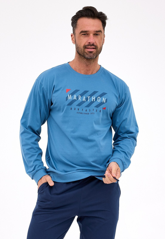 Pijama de hombre 322/301 Marathon azul - algodón, manga larga, estilo deportivo