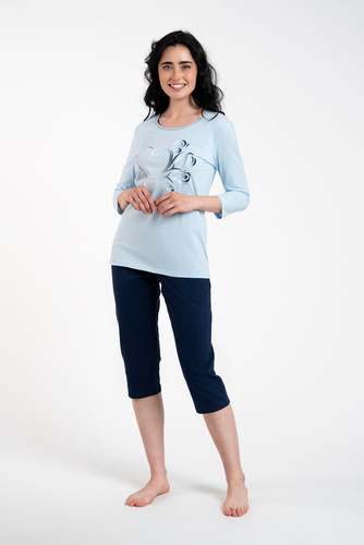 Arietta Pijama de mujer manga 3/4 y pantalón 3/4 Moda Italiana - azul