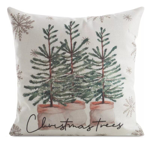 Chp 223 Eurofirany Funda de almohada navideña - crema con árboles de Navidad verdes, decorativa