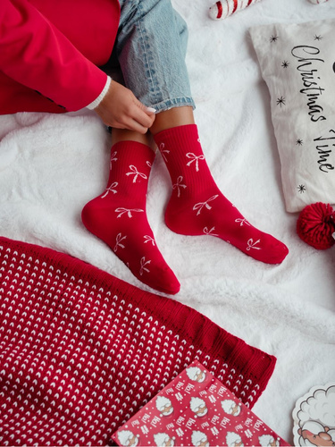 0200.198 Bows - calcetines de algodón para mujer Milena, rojo