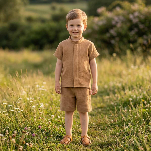 Camisa para niño Nicol 224352 muselina 100% algodón manga corta - caramelo