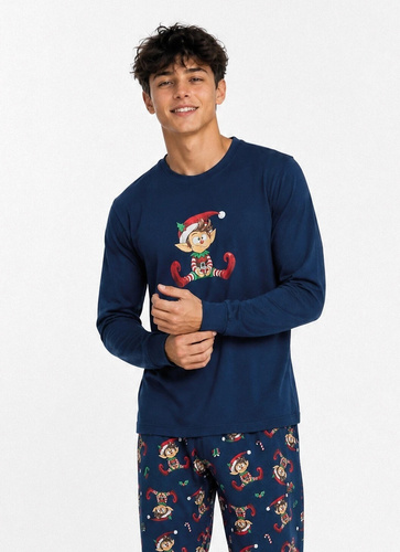 Cornette Elf 2 Christmas 967/62 Pijama juvenil azul marino 100% algodón