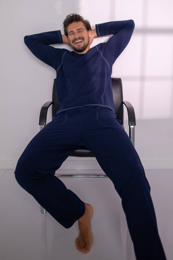 Salomon Pijama de manga larga para hombre, pantalón largo Italian Fashion - azul marino/azul