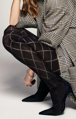 Grandi Tights Rombo 60 den Veneziana negro - estampado geométrico, suave y elástico