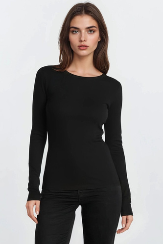 Irma Active Blusa Clásica de Mujer Eldar negra- Blusa de manga larga de viscosa, elástica y versátil
