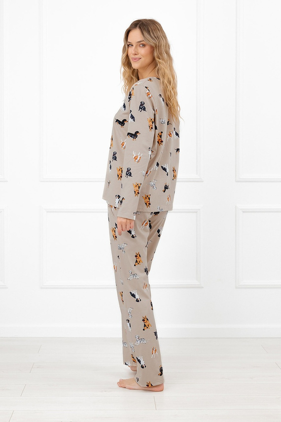 Pijama larga de algodón para mujer Italian Fashion Essi con estampado de perritos y bolsillos