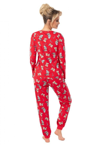 Pijama de mujer Donna Bear Long de algodón rojo con mangas largas