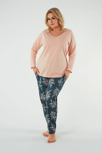 Julietta Pijama señora manga larga, pantalón largo Moda Italiana - salmón/estampado