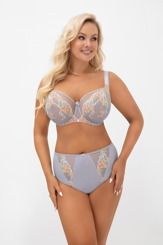 Gorsenia F015 Flora Braguitas Mujer Cintura Alta Bordado Tul Gris Confort