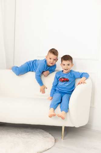 Pijama de niño Gordo - algodón, manga larga y pantalón con cordón Italian Fashion - azul