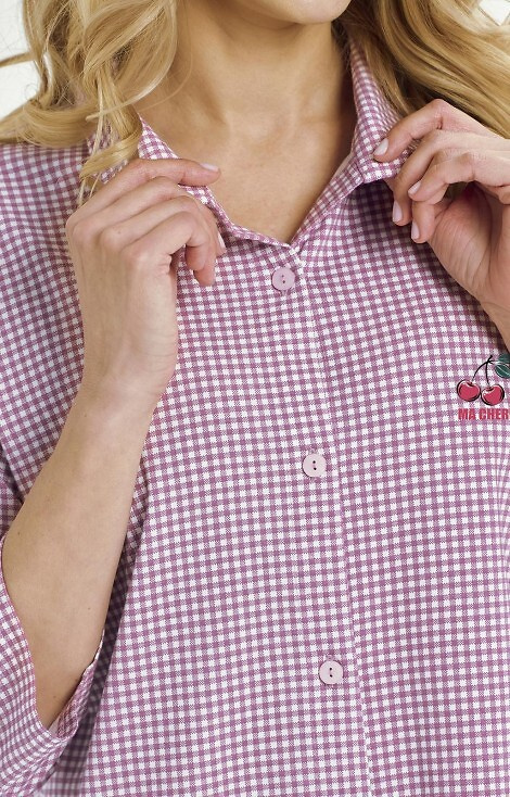 3436 Joliee Camisa Taro Mujer rosa - algodón, cuadros, manga 3/4, botones