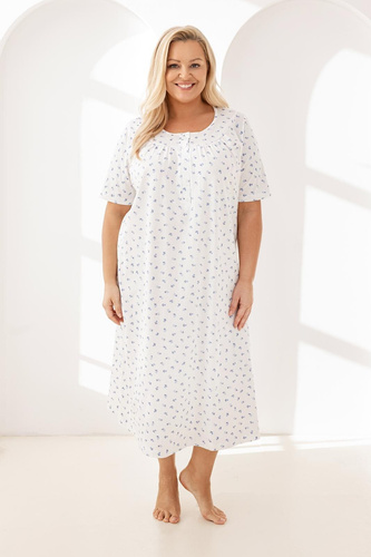 019 Regina Camisón morado - largo, algodón, con escote abotonado