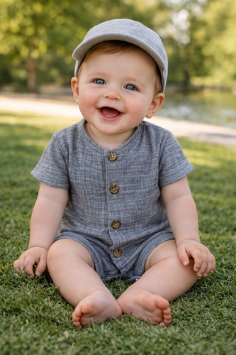 Baby Rampers Just Muslin 02235RN Makoma azul marino - muselina 100% algodón, manga corta