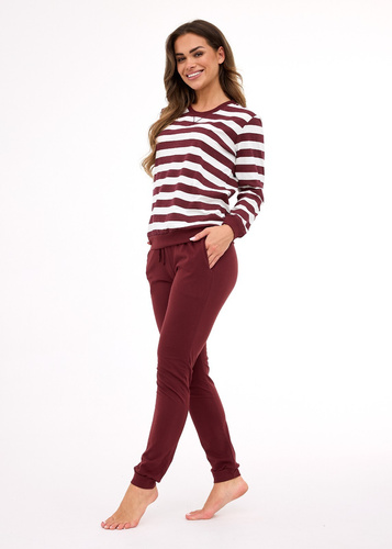 635/468 Pijama de mujer Cornette Molly 3 | Algodón, rayas crudo-marrón, pantalón con bolsillos