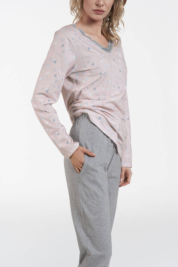 Pijama de manga larga y pantalón largo Simona Ladies Italian Fashion - estampado/melange