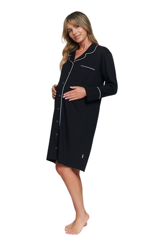 Doctor Nap 7529 Camisón Negro para Lactancia 100% Algodón Manga Larga