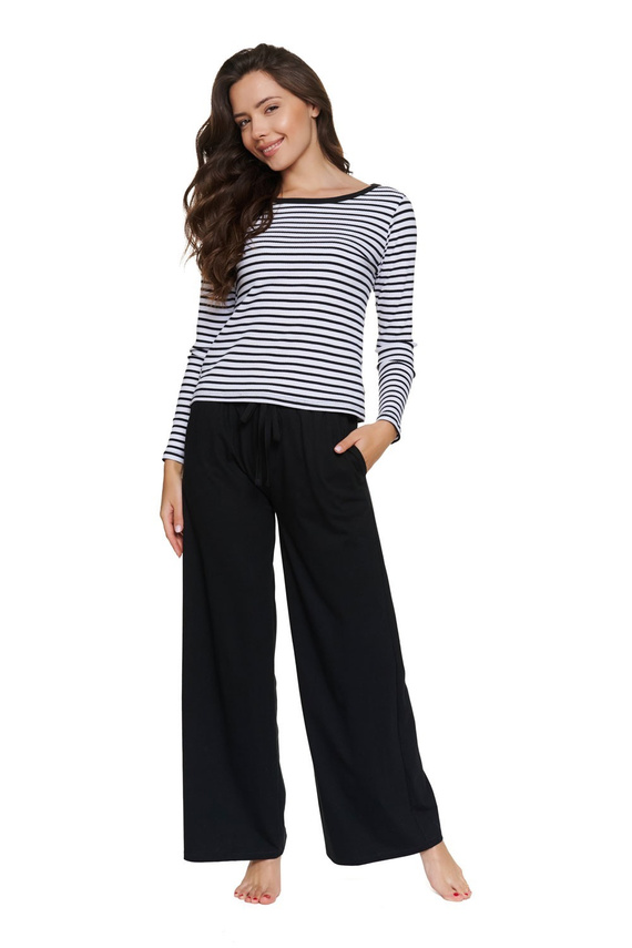 Pijama de mujer Doctor Nap 7538 de algodón, larga, con rayas blancas y negras