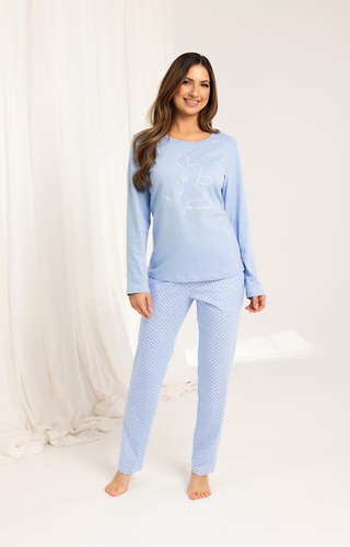 704 Regina pijama azul - pijama de mujer de algodón con mangas largas y estampado geométrico