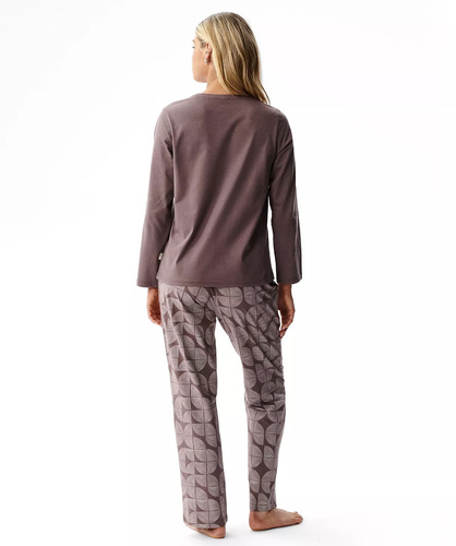 Atlantic NLP-522 Pijama larga para mujer 100% algodón Pantalones con estampado marrón