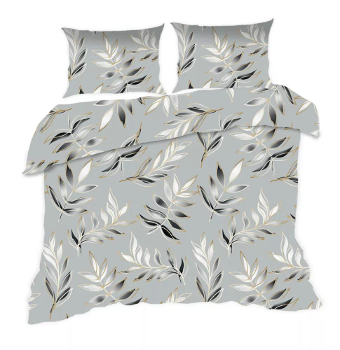 1745N Ropa de cama de algodón Classic E24 Karo hojas gris grafito - 100% algodón, duradero, colorido, juego de 2 piezas