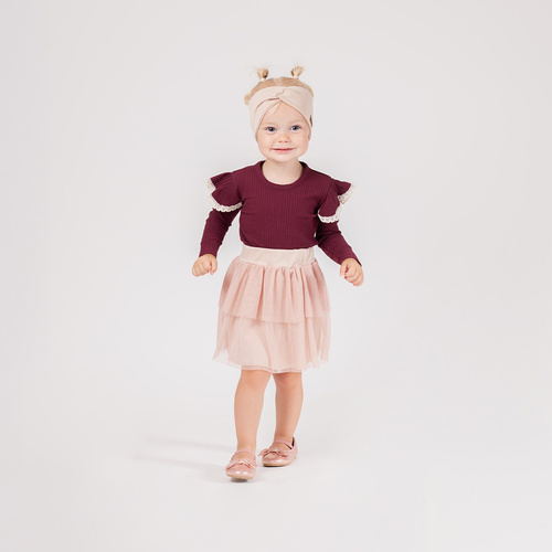 217138 Blusa Alisa Nicol de algodón - manga larga, burdeos, volantes con encaje