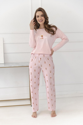 Pijama de mujer Taro Nola 3623 rosa 100% algodón manga larga perros