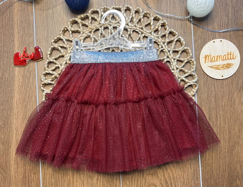 Falda para niña bordó ST120 de tul suave tul metalizado con goma en la cintura