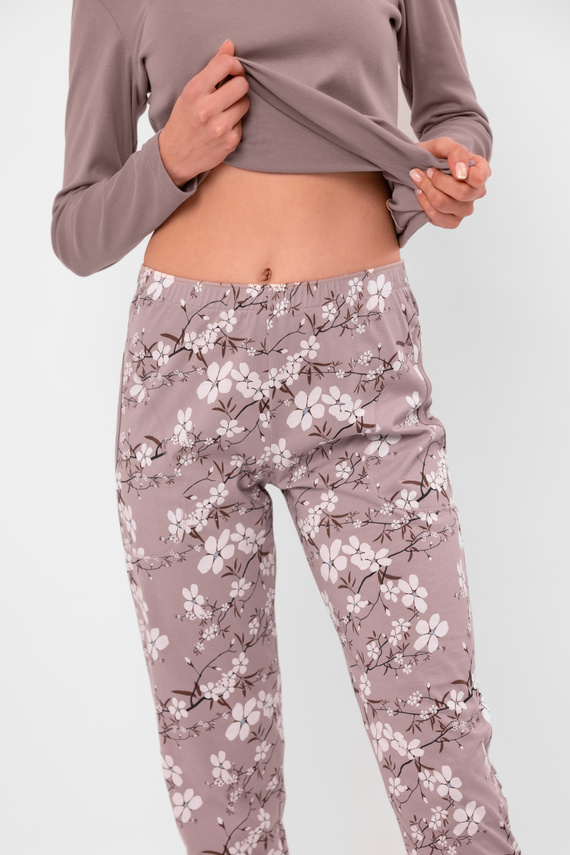 Pijama de señora Kimuri - manga larga, pantalón largo, algodón Moda Italiana