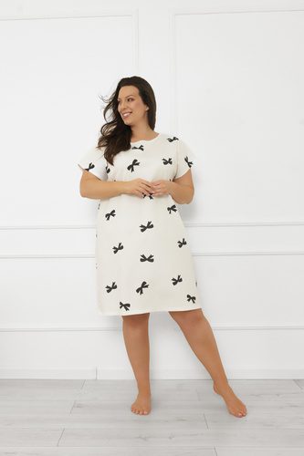 Camisón de mujer Figaro - crudo, algodón, manga cortaModa Italiana