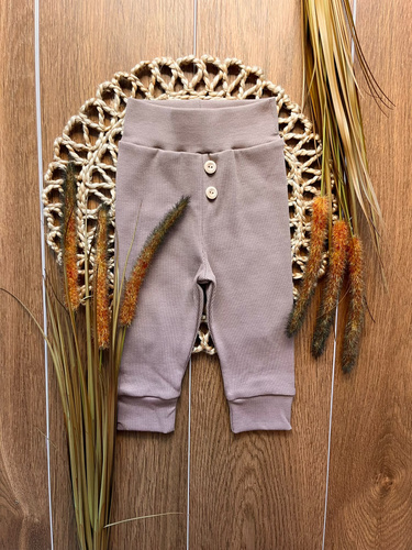 Leggings para niño LC016 latte marrón de algodón acanalados con botones