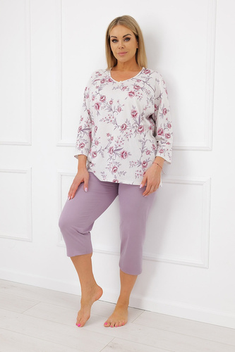 Italian Fashion Mariella Pijama de mujer 100% algodón 3/4 flores