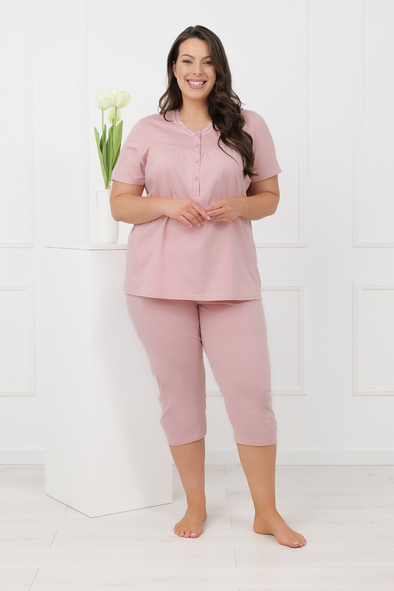 Hemaria Italian Fashion pijama de mujer de algodón 3/4 plus size rosa