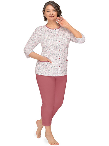 Pijama Kasia II 266 Martel burdeos 23- pijama de mujer de algodón con botones