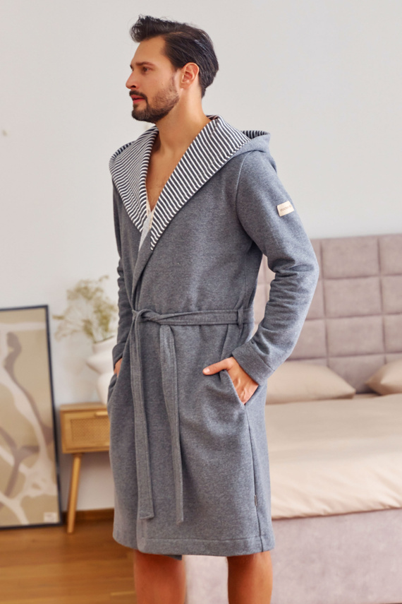 7230 Albornoz de hombre Doctor Nap - algodón, capucha, ribete elegante - gris oscuro