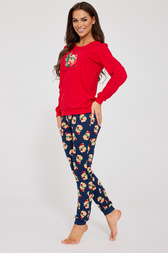 671/422 Pijama de mujer Teddy Cornette - Navidad, rojo, algodón, manga larga