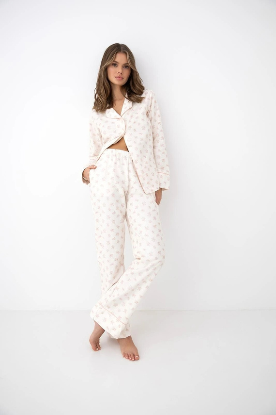 Pijama de mujer Sensis Marielle ecru de viscosa y algodón, abotonada con estampado de flores