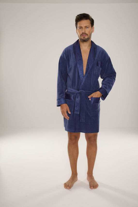 866 Noble Albornoz de terciopelo para hombre De Lafense - corto, elegante, algodón - denim