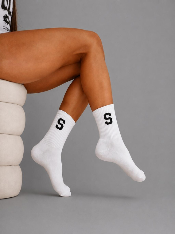 Calcetines de mujer Milena 0200-268 de algodón acanalados letra S blanco