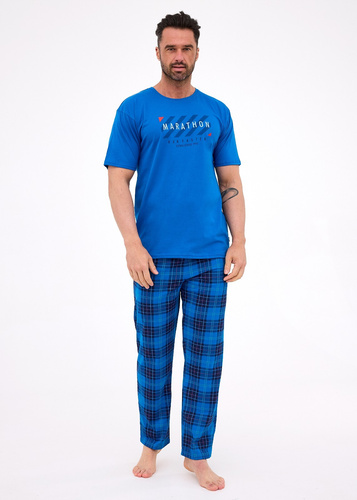 134/303 Marathon 3 Hombre Cornette pijama de algodón cobalto manga corta conjunto confort