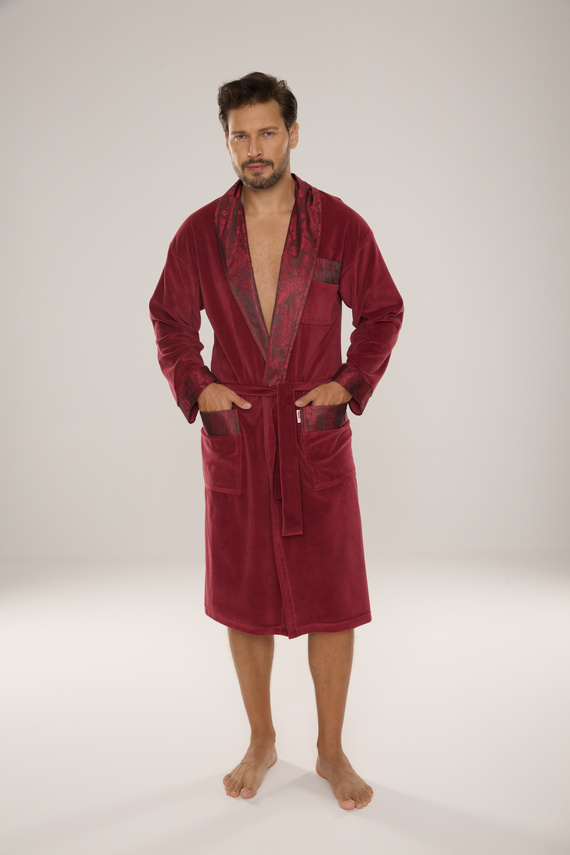 868 Noble albornoz de terciopelo para hombre De Lafense- elegante, suave, premium, burdeos